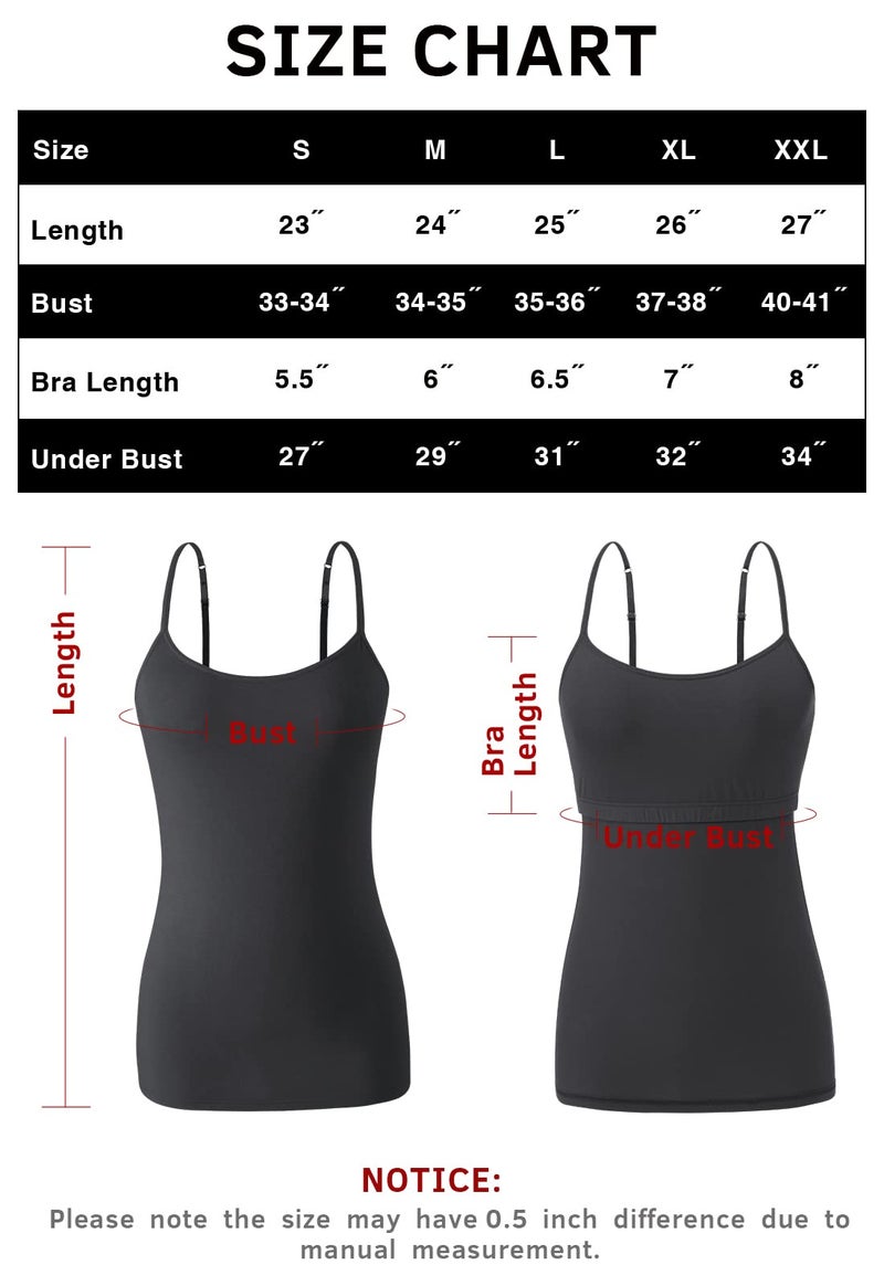 Orrpally Women Cotton Camisole Shelf Bra Cami Tank Tops Adjustable Spaghetti Strap Tank Top 3-Pack Black/White/Pink L - Image 5